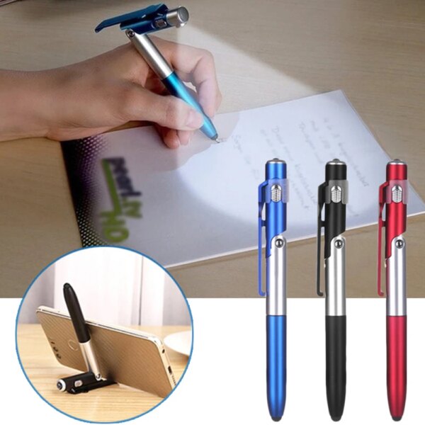 Bolígrafo con luz LED, soporte plegable multifunción para teléfono, lectura nocturna, papelería, bolígrafo para oficina, escuela y estudiante