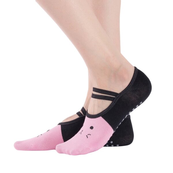 Calcetines de Yoga de vendaje para mujer, medias antideslizantes de secado rápido con Espalda descubierta, calcetines de Ballet para Pilates, accesorios deportivos con estampado de gato