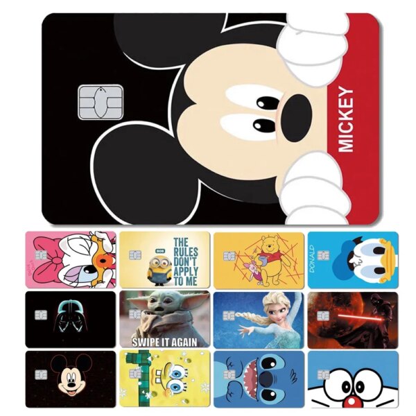 Bandai Mickey Mouse Donald Stitch Pooh oso Bob Esponja Anime pegatina de dibujos animados película piel para tarjeta de crédito tarjeta de autobús bancaria de débito