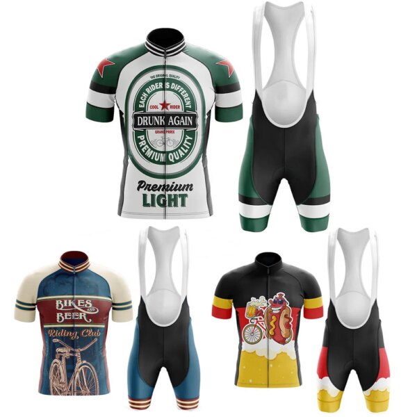 Conjunto de Jersey de ciclismo con cerveza, ropa de triatlón, pantalones cortos con pechera, almohadilla transpirable de Gel, Kit de bicicleta de montaña y carretera, MTB