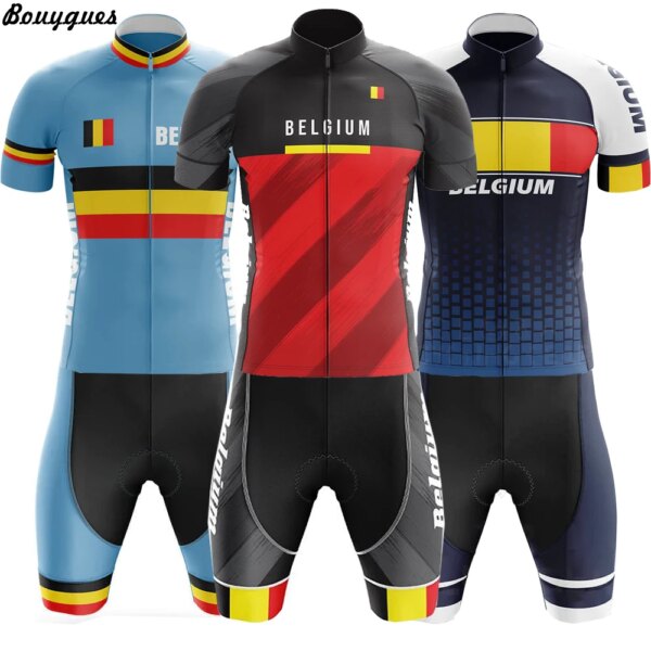 Camiseta de ciclismo para hombre del equipo belga, Color rojo y negro, resistente al viento, transpirable, conjunto de Jersey para bicicleta, ropa deportiva para deportes al aire libre de verano