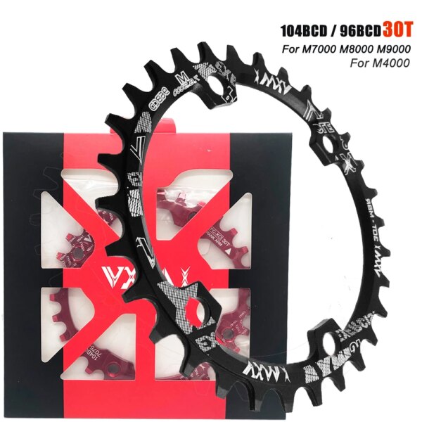 Manivela de bicicleta 104BCD/96BCD MTB 30T, rueda dentada de aleación de aluminio, plato ancho estrecho, rueda de cadena redonda, piezas de bielas para bicicleta