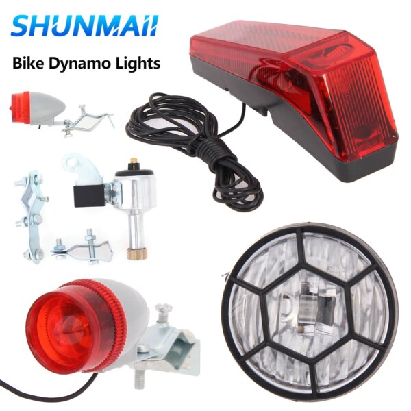 Juego de luces de dinamo para bicicleta, 6V, 2,4 W, seguridad para bicicleta, No se necesitan pilas, luz trasera para todas las bicicletas, accesorios de ciclismo