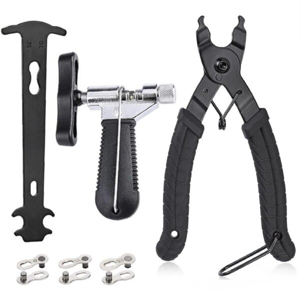Conjunto de herramientas de reparación de bicicletas, comprobador de desgaste de cadena, junta de velocidad, alicate de eslabón de cadena de montaña, hebilla de bicicleta, herramienta de tensión de radios