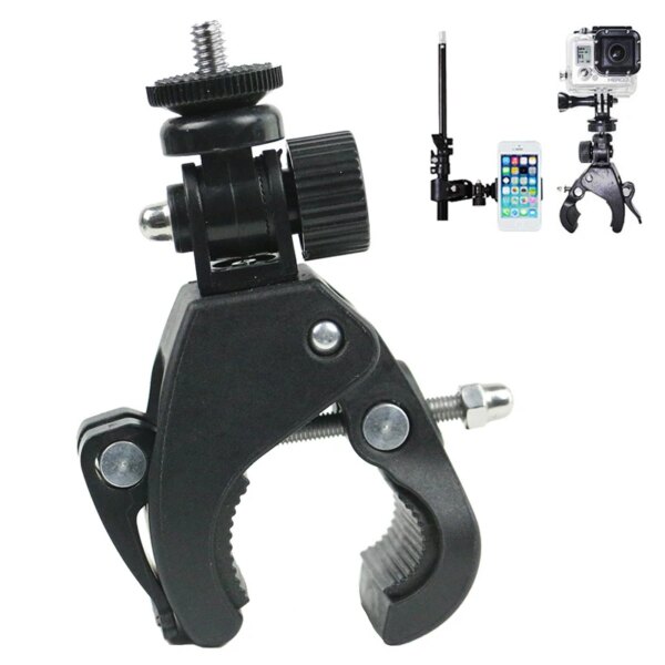 Negro 1/4 bicicleta motocicleta manillar abrazadera barra montaje cámara trípode adaptador accesorios para Gopro Hero 9 8 7 6 OSMO