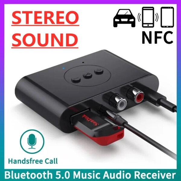 Receptor de Audio Bluetooth 5,0 NFC U Disk RCA 3,5mm AUX estéreo USB adaptador inalámbrico de música con micrófono para Kit de coche amplificador de altavoz