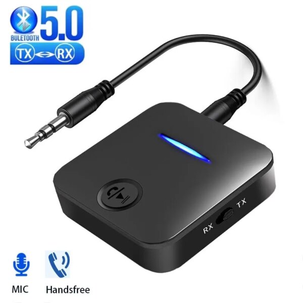 Transmisor receptor Bluetooth 5,0, conector auxiliar de 3,5mm, estéreo, manos libres, Audio, música, adaptador inalámbrico con micrófono para coche, PC, TV, auriculares