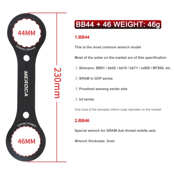 Llave de soporte inferior para bicicleta de montaña, herramienta de reparación de llave BB44 BB44+46