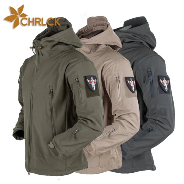 CHRLCK Chaquetas de senderismo impermeables para hombre, chaqueta táctica a prueba de viento SoftShell, pesca, Camping, escalada, abrigos con capucha, invierno y otoño