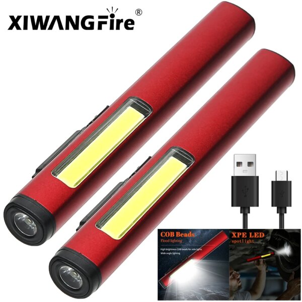 Linterna reflectora COB recargable por Usb XPE Luz De Carretera aleación de aluminio Clip de bolígrafo luz de trabajo batería integrada con imán trasero