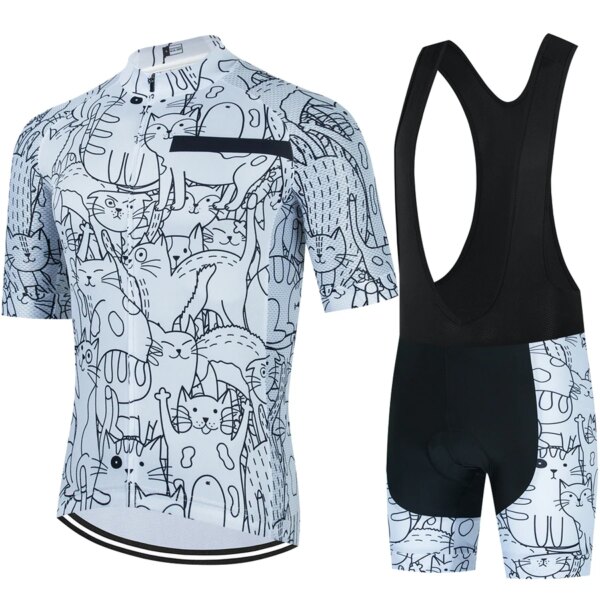 CYKLOPEDIA-Conjuntos de Jersey de manga corta para Hombre, Ropa de Ciclismo para Hombre, pantalones cortos con pechera para triatlón, uniforme para bicicleta de verano