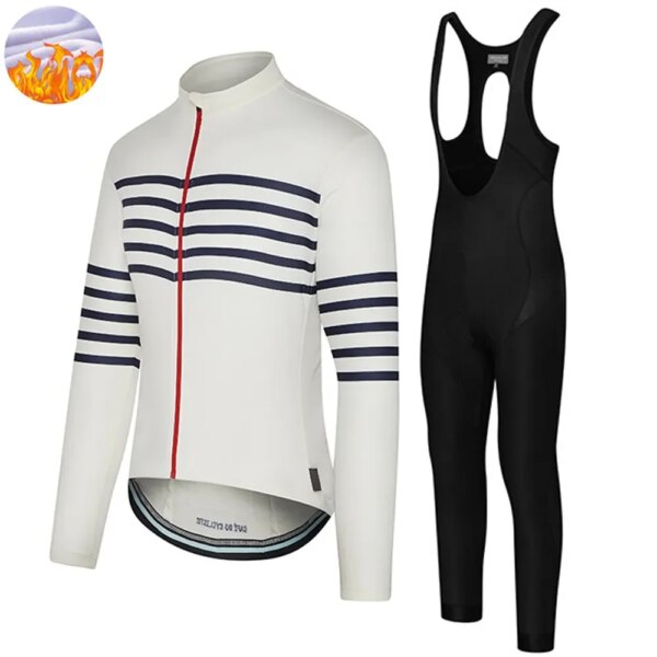 Cafe Du Cycliste Ropa de Ciclismo de invierno para hombre, Jersey de Ciclismo de lana de manga larga, traje de Jersey, pantalones con pechera cálidos para Mtb, Ropa de Ciclismo