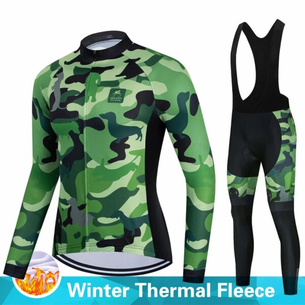 Camuflaje invierno térmico polar Ciclismo Jersey conjuntos hombres manga larga bicicleta Ropa MTB bicicleta Ropa Maillot Ciclismo Hombre