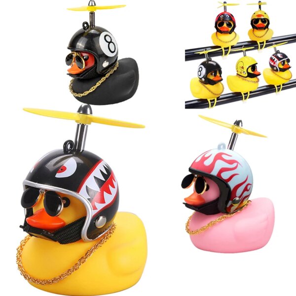 Pato de coche con casco, colgante de viento roto, pato amarillo pequeño, Motor de bicicleta de carretera, casco, accesorios de ciclismo sin luces