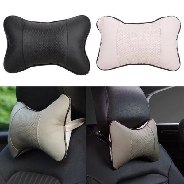 Almohada de cuero para reposacabezas de cuello, funda de asiento de coche de espuma con memoria súper suave, cojín reposacabezas para cabeza y cuello, reposacabezas de coche con agujeros