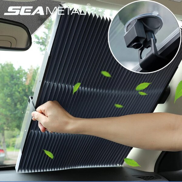 Parasol retráctil para parabrisas de coche con ventosas, protección solar para bloqueo UV automático, parasol plegable para ventana de coche