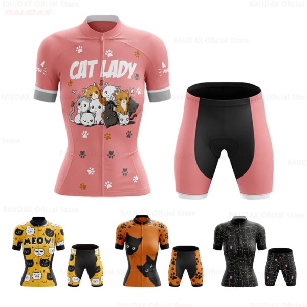 Conjunto de Jersey de Ciclismo con dibujos de gatos para mujer, Ropa divertida de Ciclismo de verano, Ropa de manga corta para Ciclismo, Maillot, 2023