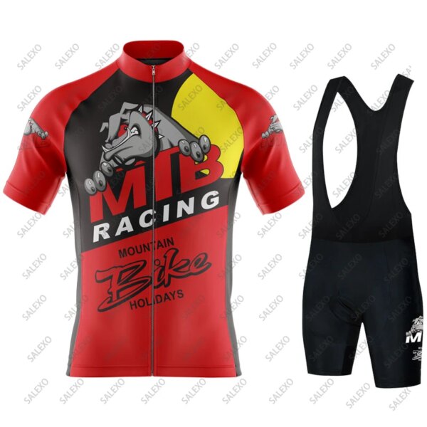 Conjunto de Jersey de Ciclismo con dibujos de perros para hombre, Ropa de Ciclismo de verano, traje para Bicicleta de carretera, pantalones cortos con pechera, Maillot de Ciclismo de montaña