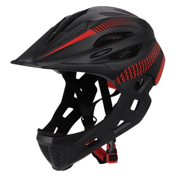 Casco transpirable de 16 orificios para montar en bicicleta para niños, casco de seguridad en bicicleta de equilibrio con protección de barbilla de cara completa desmontable con luz trasera