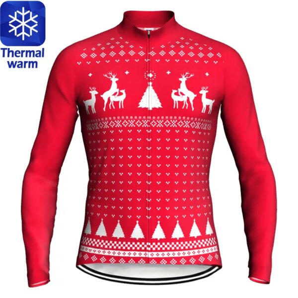 Chaqueta navideña para bicicleta de invierno, ropa térmica de lana para carretera, suéter para ciclismo de montaña, Jersey para montar, abrigo cálido para motorista al aire libre