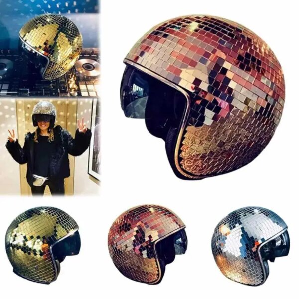 Casco clásico de bola de discoteca, cascos con bola de brillo y espejo, sombrero para Club, Bar, fiesta, cascos reflectantes de cristal para motocicleta para vaquero