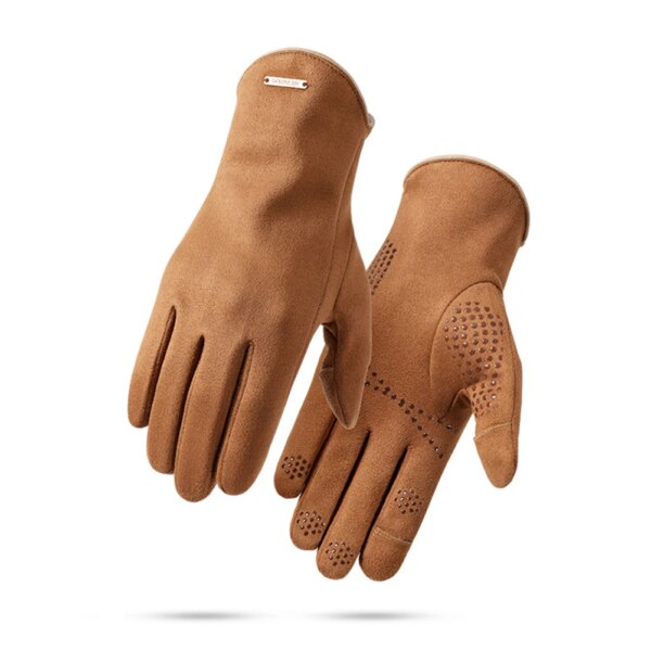 Cómodos guantes de gamuza de invierno para hombre, guantes cálidos de gamuza a prueba de viento con dedos abiertos, antideslizantes para deportes diarios al aire libre, ciclismo y conducción