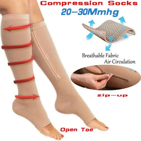 Calcetines de compresión calcetines deportivos para correr senderismo hombres mujeres hasta la rodilla calcetines con cremallera calcetines de compresión antifatiga calcetines elásticos