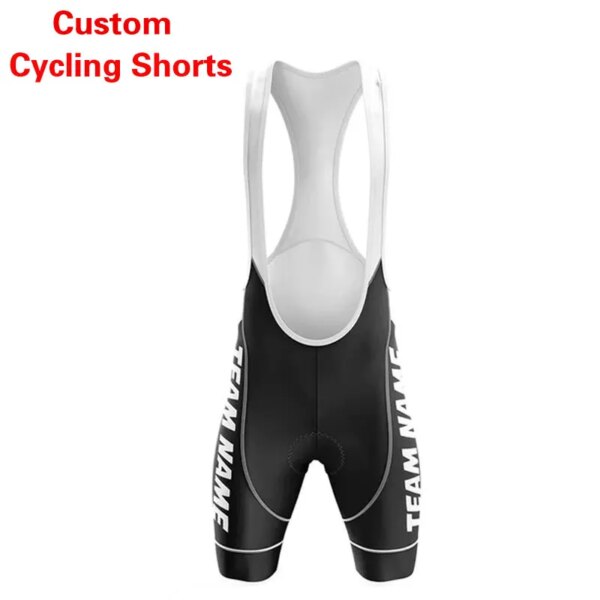 Pantalones cortos con pechera para ciclismo con nombre de equipo personalizado, pantalones cortos acolchados de Lycra para ciclismo, pantalones cortos para bicicleta, pantalones cortos transpirables para bicicleta de montaña