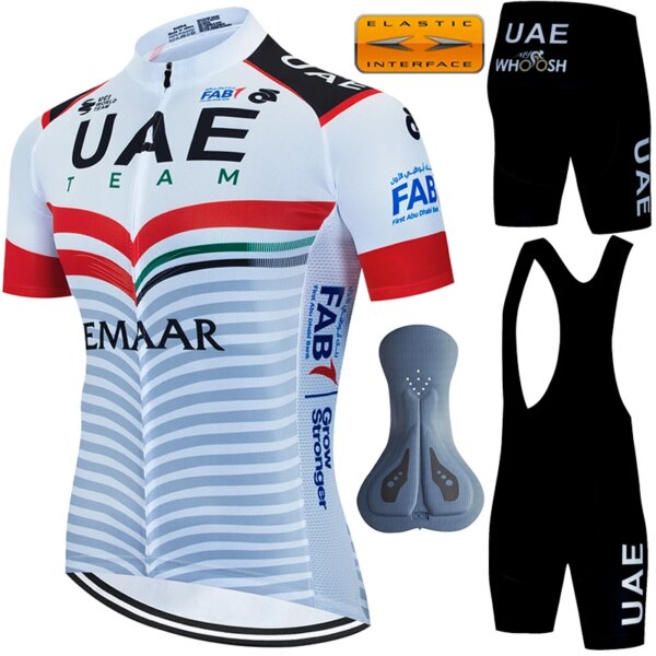 Conjuntos cortos de Jersey de ciclismo para hombre, conjunto deportivo, traje de ciclismo de los Emiratos Árabes Unidos, pantalones deportivos, ropa de Gel, uniforme con corte láser, primavera y verano