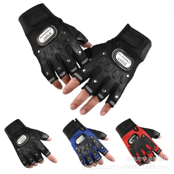 Guantes de ciclismo para motocicleta, Guantes negros para Fitness, tácticos, medio dedo, sección delgada, transpirables, accesorios para Moto