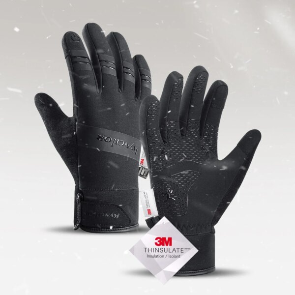 Guantes de ciclismo Guantes de invierno con pantalla táctil para motocicleta Scooter al aire libre Guantes de esquí a prueba de viento Guantes cálidos para bicicleta Negro