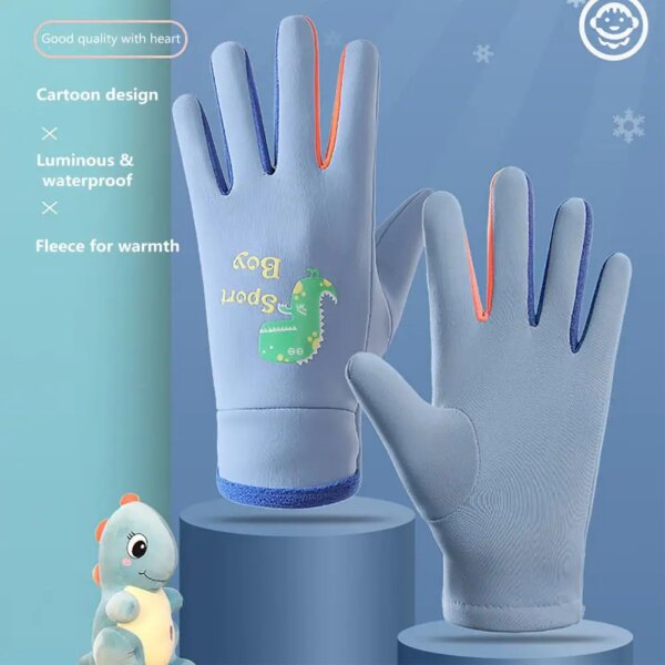 Guantes de ciclismo Guantes cálidos de invierno Guantes de ciclismo para niños resistentes al agua con forro polar con estampado de dibujos animados para invierno