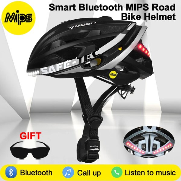 Casco de ciclismo Mips casco de bicicleta de seguridad anticolisión música inteligente cascos de bicicleta Bluetooth gorra de ciclismo llamable con luz Led