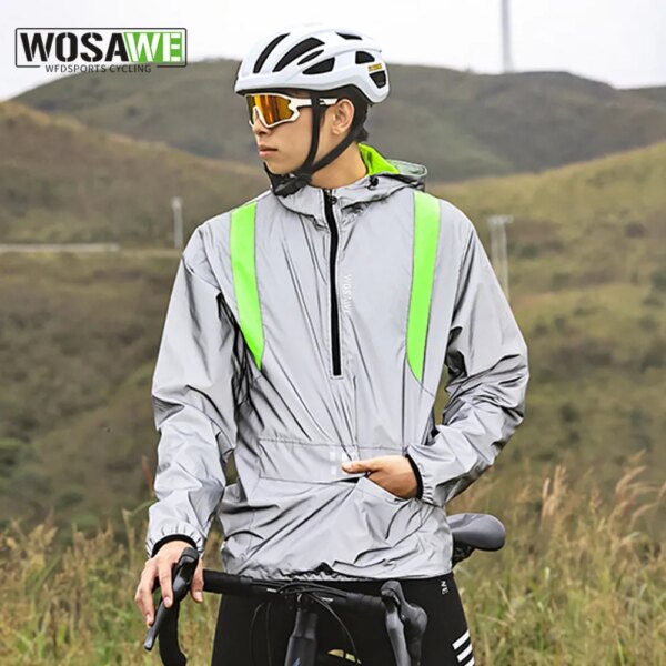 Chaquetas de ciclismo reflectantes para correr de noche, chaquetas de seguridad para hombres, impermeables, a prueba de viento, transpirables, Jersey para bicicleta de carretera MTB