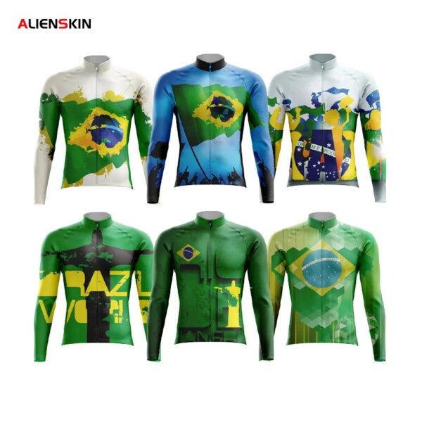 Jersey de ciclismo Brasil para hombre de manga larga de alta calidad Jersey de bicicleta hombres ciclismo de manga larga ropa deportiva equipo de carreras bicicleta camisa hombre