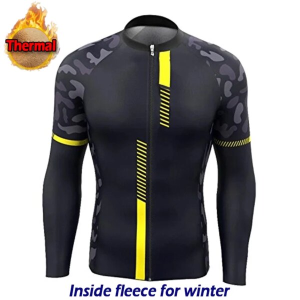 Jersey de Ciclismo para hombre, Ropa térmica de lana de manga larga para bicicleta de montaña, Ropa militar, Ropa de Ciclismo, Top deportivo de camuflaje negro cálido