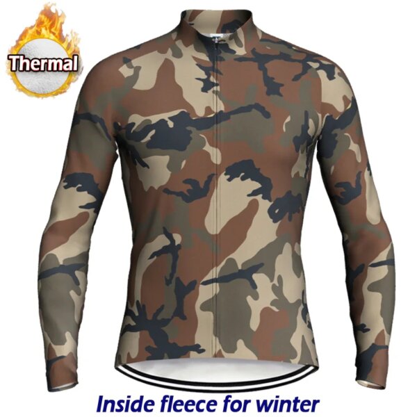 Jersey de Ciclismo para Hombre, Ropa térmica de lana de manga larga para bicicleta, Ropa militar para bicicleta de montaña, Ropa de Ciclismo para Hombre, Top deportivo de camuflaje cálido