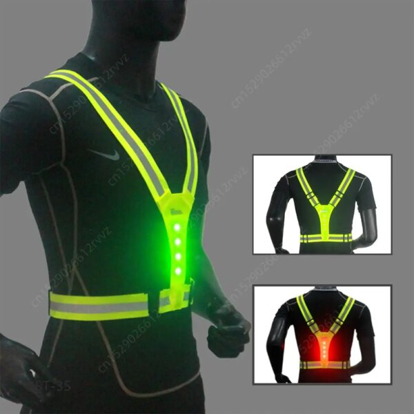 Chaleco reflectante de seguridad para ciclismo, chaleco con luz LED para correr, Scooter Eléctrico elástico ajustable, chaleco con luces intermitentes de advertencia