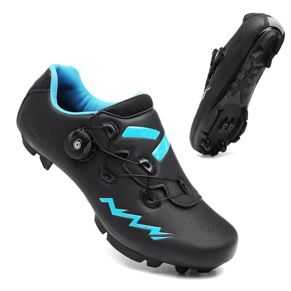 Zapatos de ciclismo para hombre y mujer, zapatillas de ciclismo todoterreno, antideslizantes con autosujeción para triatlón, zapatos de carreras con hebilla plana