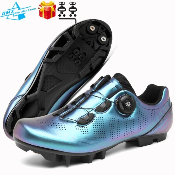 Zapatos de ciclismo Mtb para hombre y mujer, calzado con tacos autoblocantes Spd, color azul, para carreras y carreras, 2023