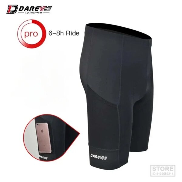 DAREVIE Pantalones cortos de ciclismo para hombre con bolsillo Lycra elástica 3D fino acolchado a prueba de golpes corto verano fresco MTB Road