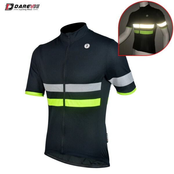 DAREVIE-Maillot de ciclismo para hombre, camiseta de ciclismo transpirable de verano, dobladillo antideslizante, 4 bolsillos, camiseta reflectante de ciclismo profesional