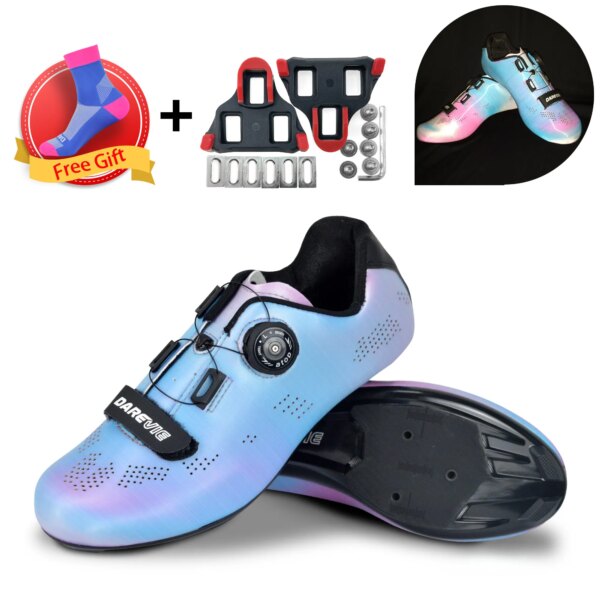 Zapatos de ciclismo de carretera DAREVIE, zapatos de ciclismo camaleón coloridos con perlas, zapatos de ciclismo reflectantes ligeros, zapatos de bicicleta de carreras, aspecto SPD-SL