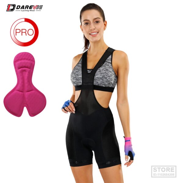 DAREVIE-pantalones cortos con tirantes para ciclismo para mujer, Shorts profesionales 1/3 súper cortos de verano, esponja 3D suave, almohadilla a prueba de golpes, 6 horas de conducción