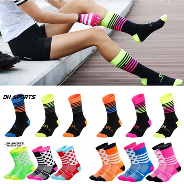 DH SPORTS Calcetines de ciclismo profesionales Calcetines altos y frescos para bicicleta de montaña Calcetines de compresión para deportes al aire libre Venta de calcetines para correr Oferta