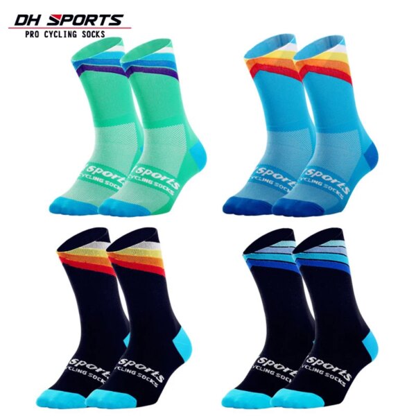 DH SPORTS Calcetines de ciclismo profesionales Nuevos Calcetines para correr Campeón atlético Hombres Equipo Sprint Medias Mocasines Rayas Mujeres Acolchadas