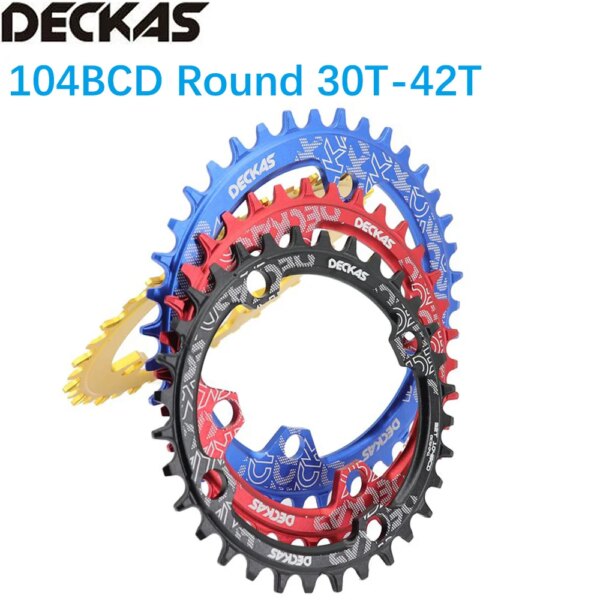 Plato redondo Deckas 104BCD para shimano 32T 34T 36T 38T diente MTB bicicleta cadena anillo placa dentada rueda dentada 104 bcd