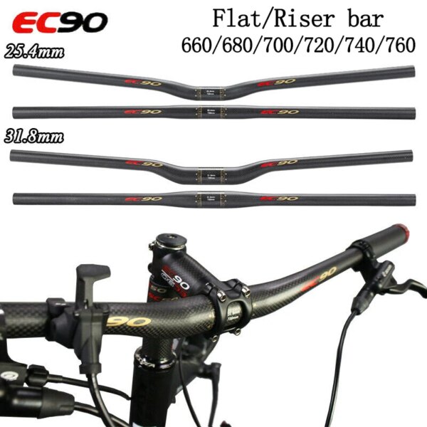 Manillar de carbono EC90, manillar de bicicleta de montaña con elevador plano, 25,4/31,8mm, 660/680/700/720/740/760mm, pieza de bicicleta ultraligera