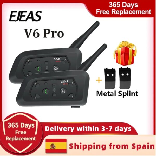 EJEAS V6 PRO Bluetooth intercomunicador para casco de motocicleta auriculares con interfono comunicador BT de 1200M para 6 conductores a prueba de agua