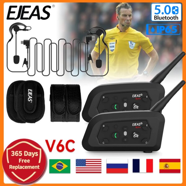 EJEAS V6C árbitro Intercomunicador auriculares motocicleta Bluetooth casco auriculares IP65 impermeable Intercomunicador completo y doble Interfones